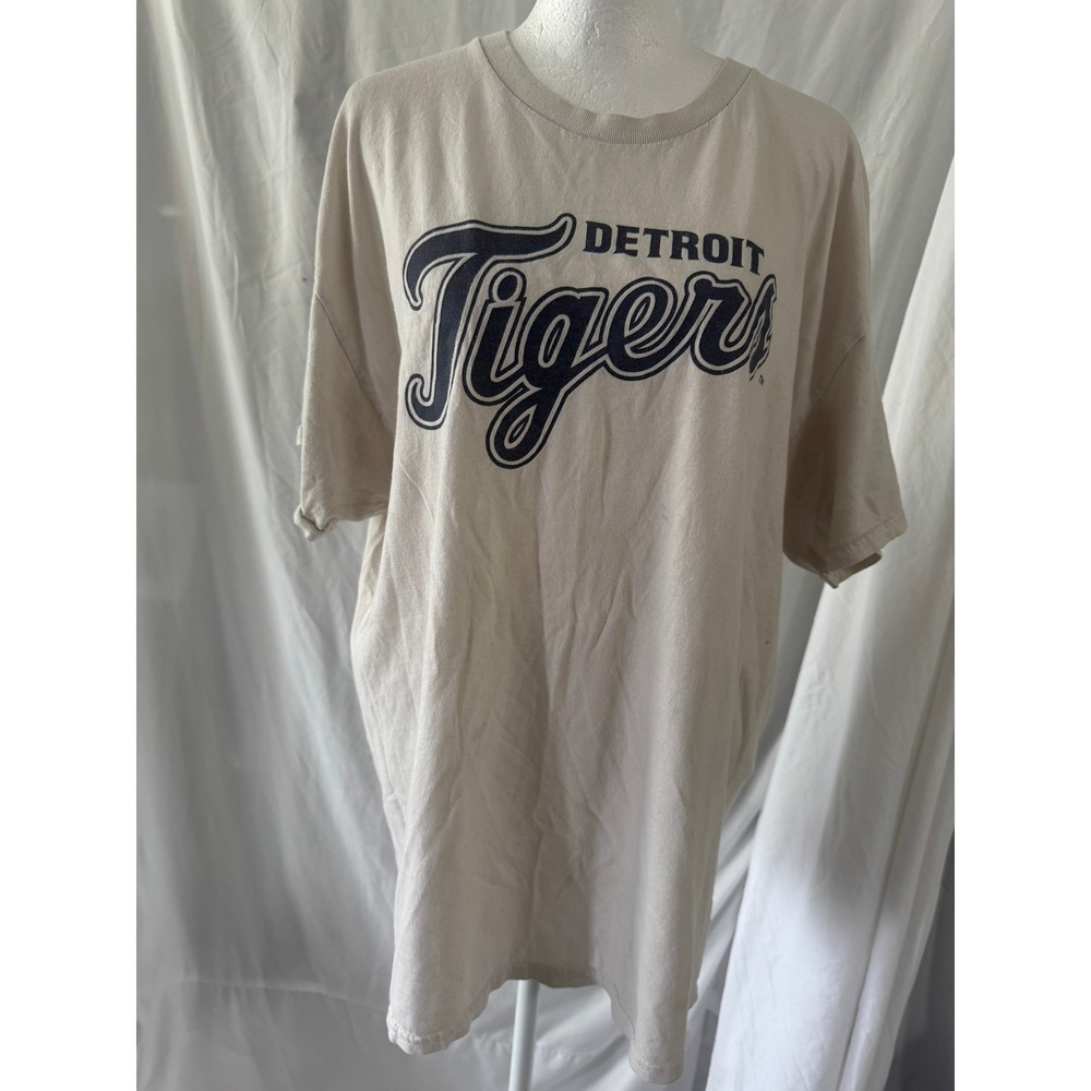 Gildan Heavy Cotton Detroit Tigers Graphic T-Shirt Tan Beige XL MLB Baseball